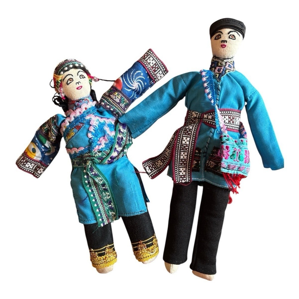 Asian‎ Inspired Handmade Dolls Man & Woman With Child Vintage